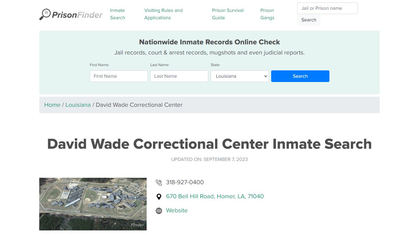 David Wade Correctional Center Inmate Search - Prisonfinder.org